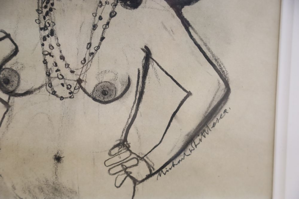 Michael Whittlesea (1938-), charcoal, The Large Hat, signed, 30 x 30cm